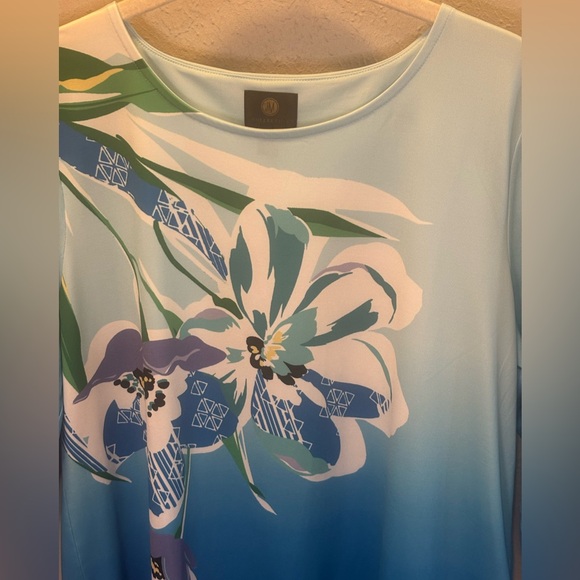 JM Collection Tropical Pullover Tunic Top Bloom Delight Ocean Turquoise Medium - Picture 3 of 8